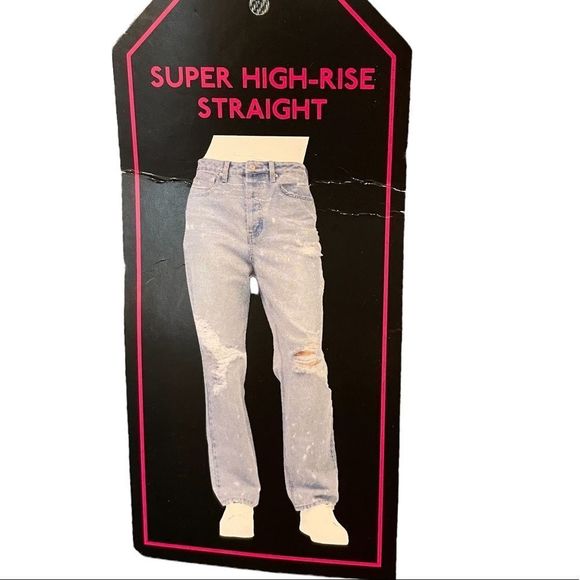 NOBO New Light Wash Super Hi Rise Relaxed Fit 90s Distressed Denim Blue Jeans - Picture 2 of 11